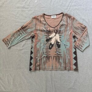 Cactus Bay Western Studded Top L Southwest Cowboy Made USA